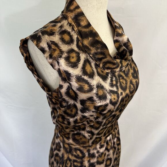 Vintage 60s Alice of California Leopard Print Satin Cowl Neck Long Dress sz XS/S - Picture 5 of 9